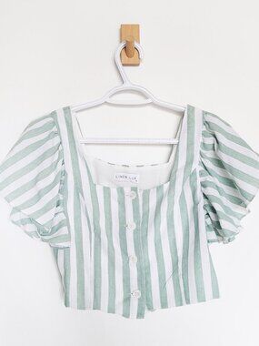 Linen Lux Women's Green Stripe Crop Top